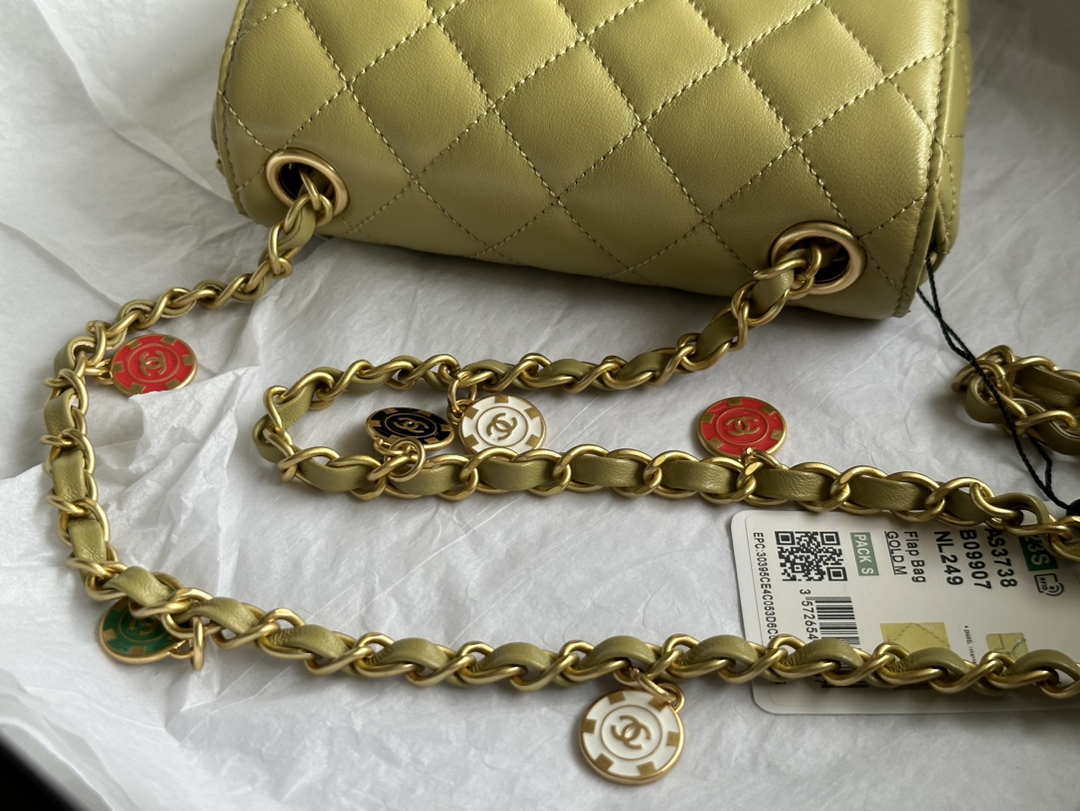 Chanel AS3738 Mini Flap Bag Lambskin Enamel & Gold-Tone Metal Yellow - Default Title - View 5