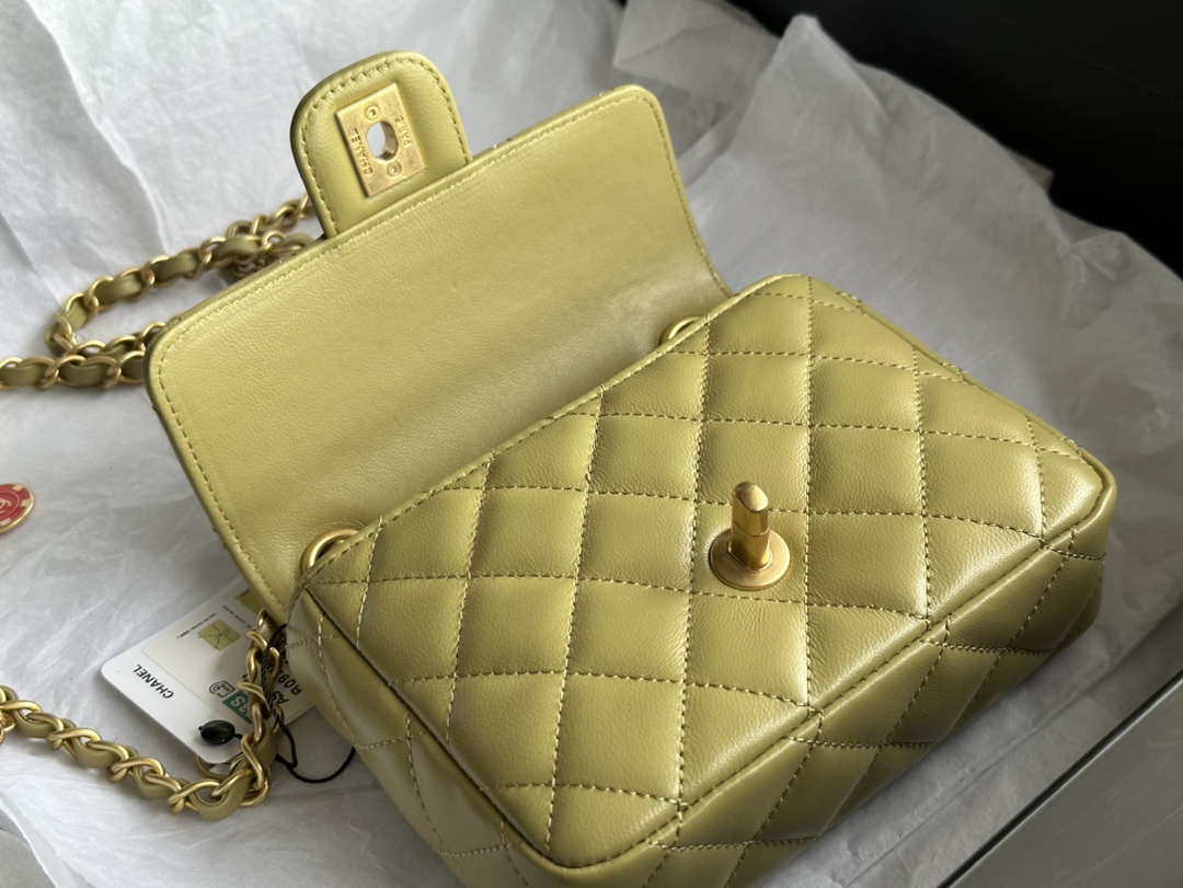 Chanel AS3738 Mini Flap Bag Lambskin Enamel & Gold-Tone Metal Yellow - Default Title - View 6