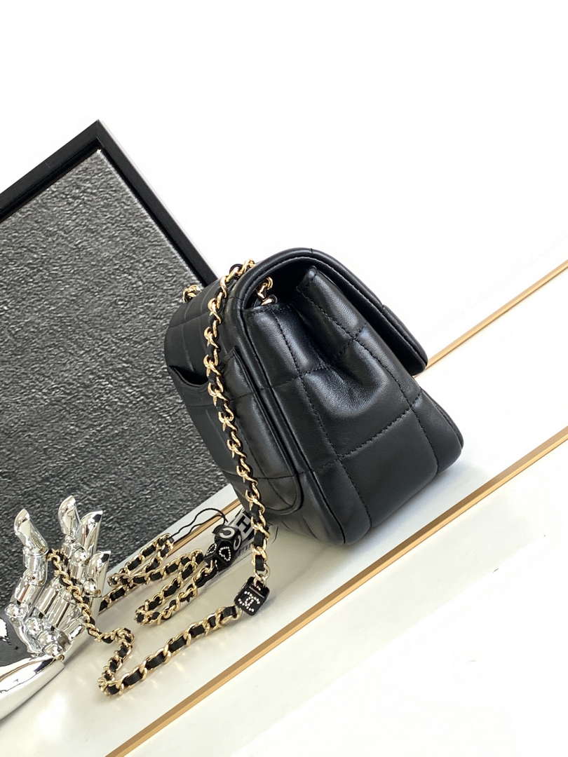 Chanel AS3744 Mini Flap Bag White Lambskin Resin & Gold-Tone Metal Black