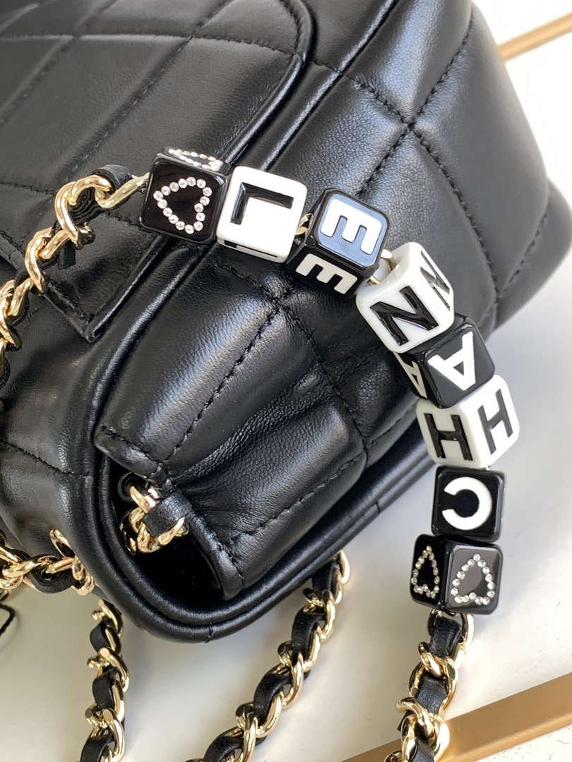 Chanel AS3744 Mini Flap Bag White Lambskin Resin & Gold-Tone Metal Black - Default Title - View 6