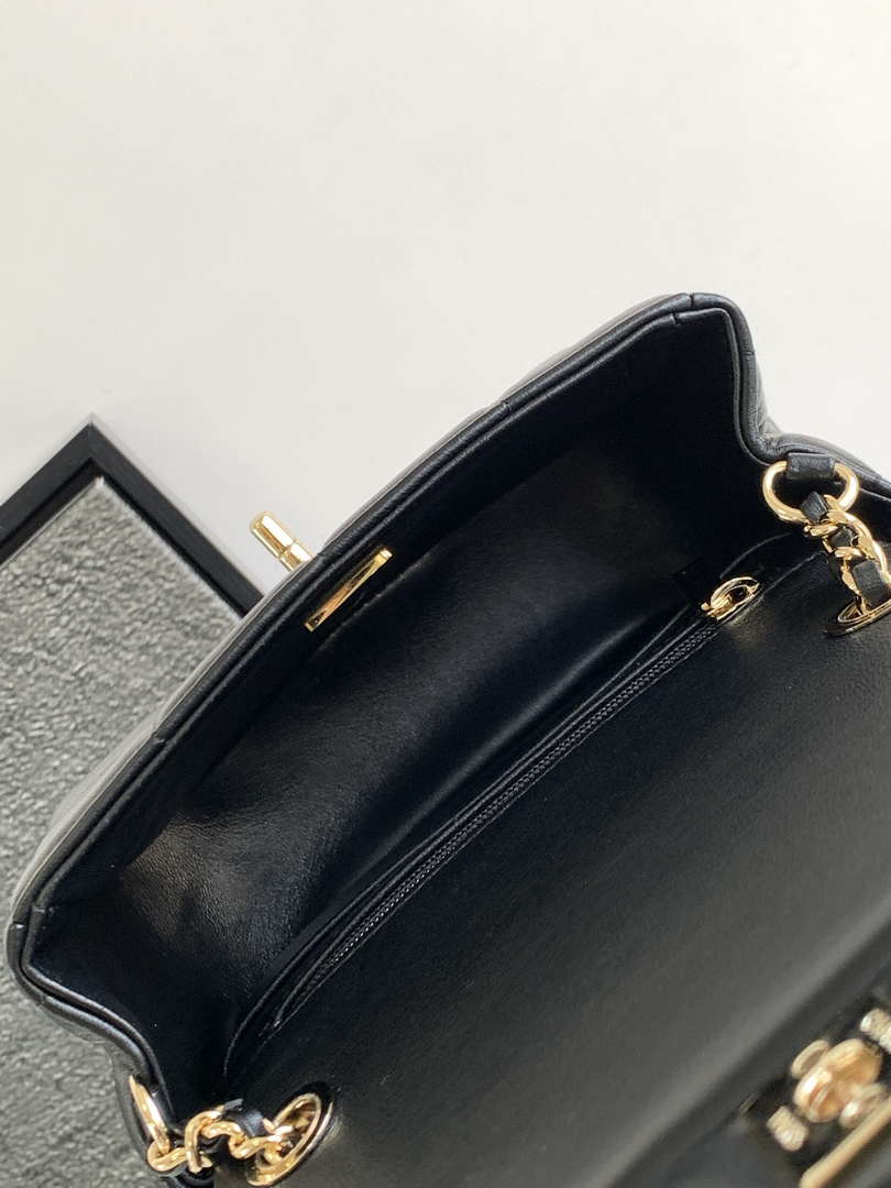Chanel AS3744 Mini Flap Bag White Lambskin Resin & Gold-Tone Metal Black
