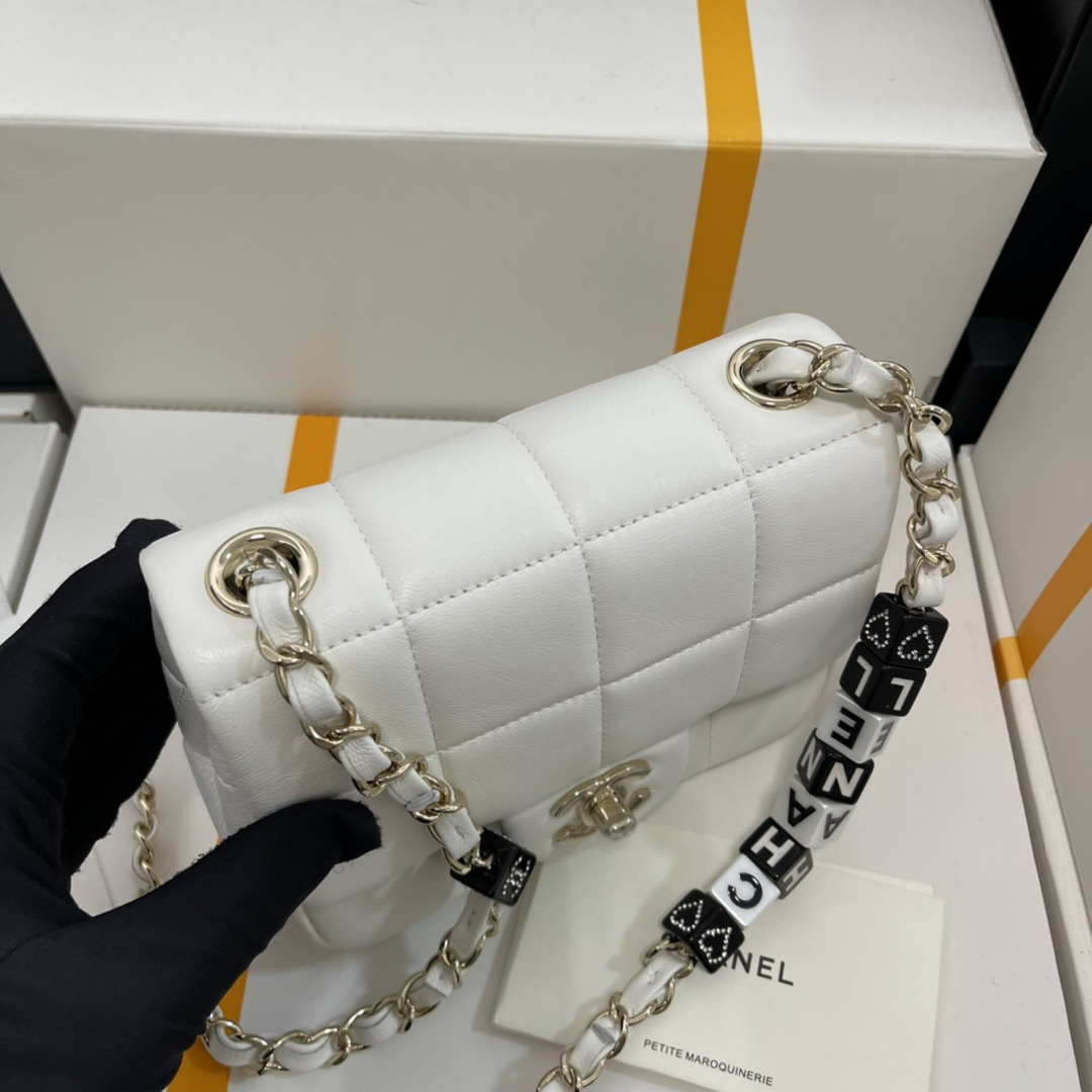 Chanel AS3744  Mini Flap Bag White Lambskin Resin & Gold-Tone Metal White