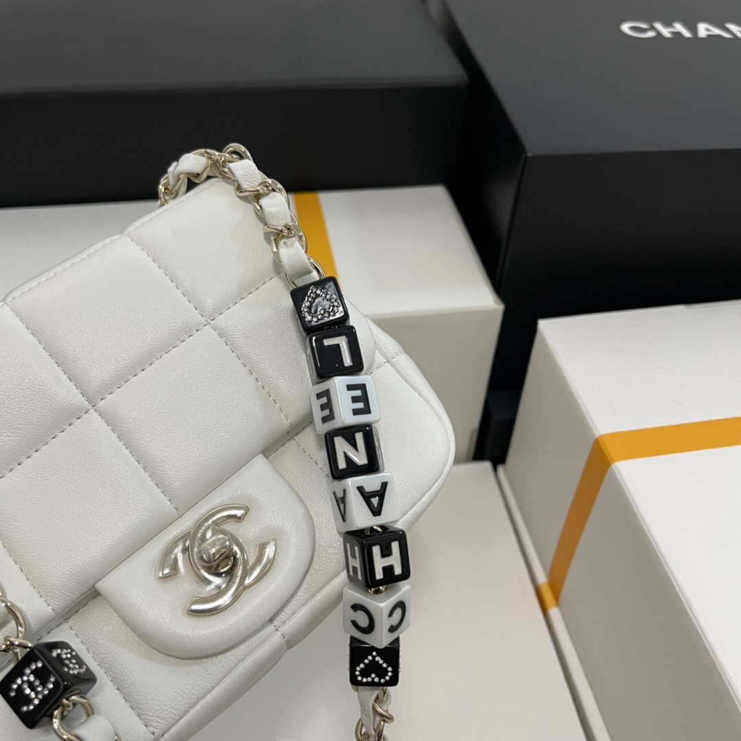 Chanel AS3744  Mini Flap Bag White Lambskin Resin & Gold-Tone Metal White - Default Title - View 4