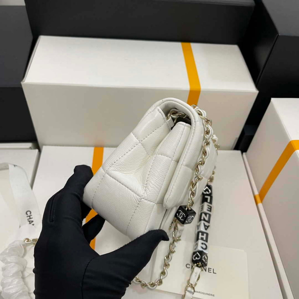 Chanel AS3744  Mini Flap Bag White Lambskin Resin & Gold-Tone Metal White