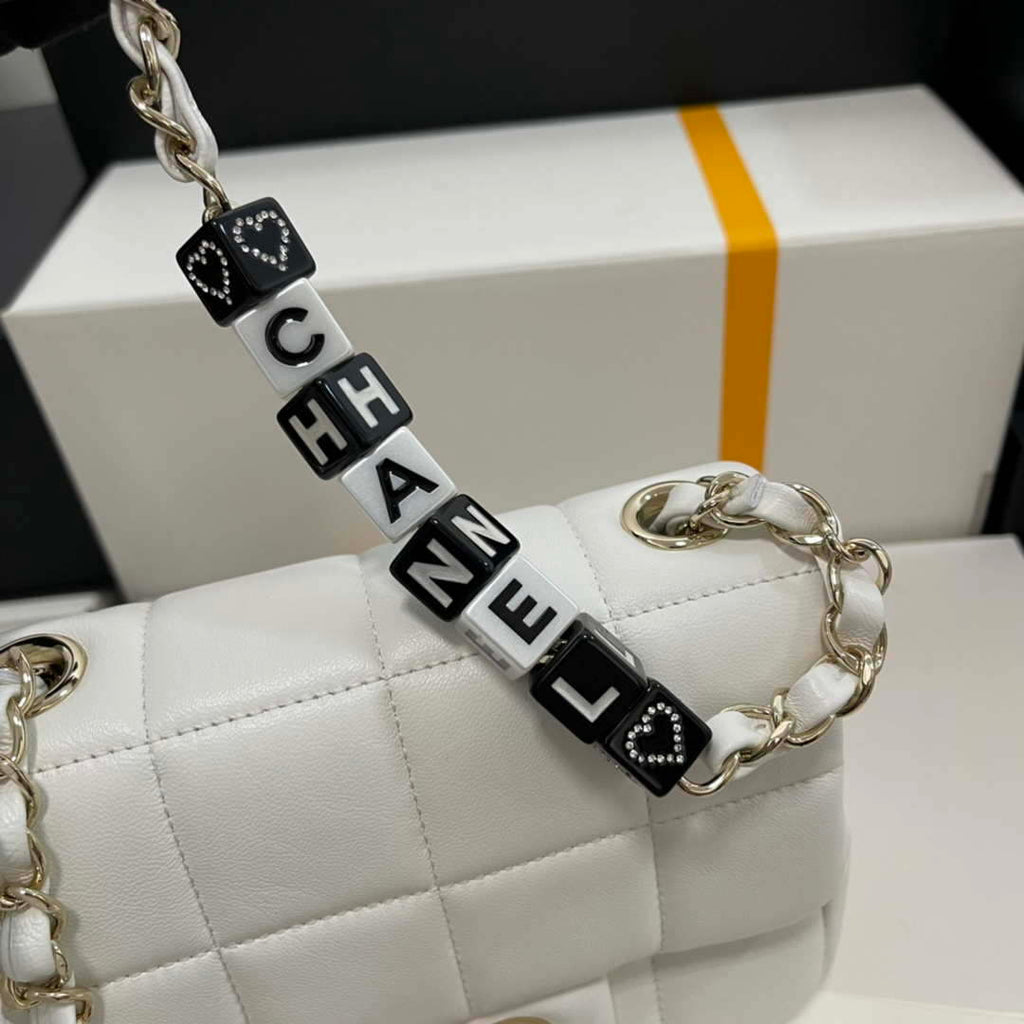 Chanel AS3744  Mini Flap Bag White Lambskin Resin & Gold-Tone Metal White