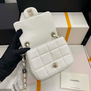 Chanel AS3744  Mini Flap Bag White Lambskin Resin & Gold-Tone Metal White - Default Title - View 7