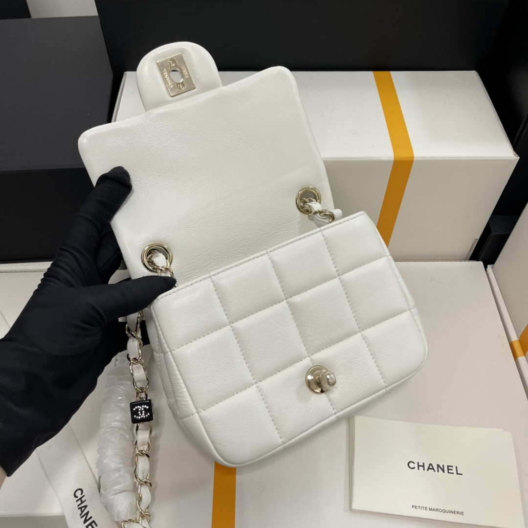Chanel AS3744  Mini Flap Bag White Lambskin Resin & Gold-Tone Metal White