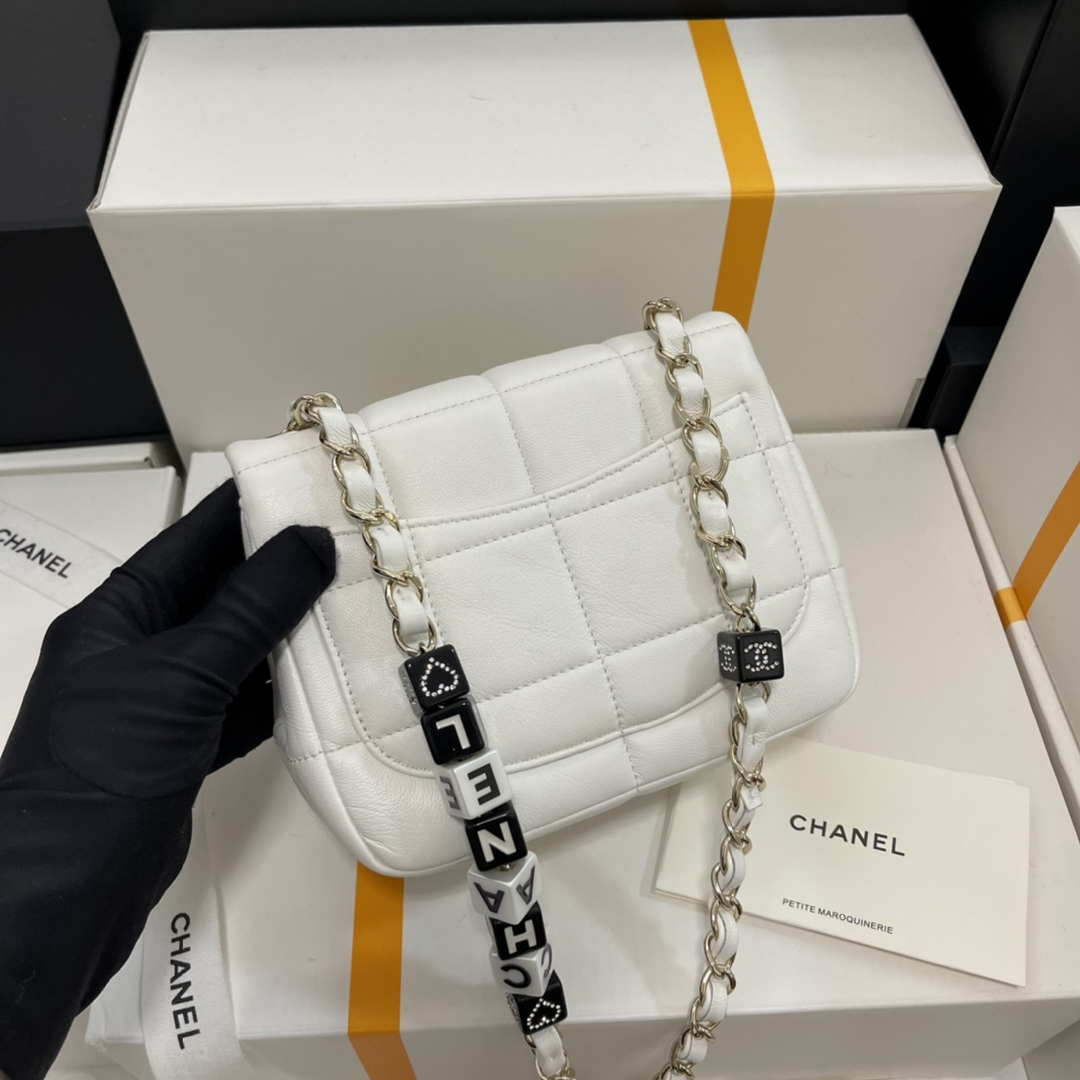 Chanel AS3744  Mini Flap Bag White Lambskin Resin & Gold-Tone Metal White - Default Title - View 9