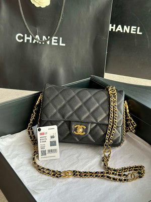 Chanel AS3757 Mini Flap Bag Grained Calfskin & Gold-Tone Metal Black - Default Title - View 1