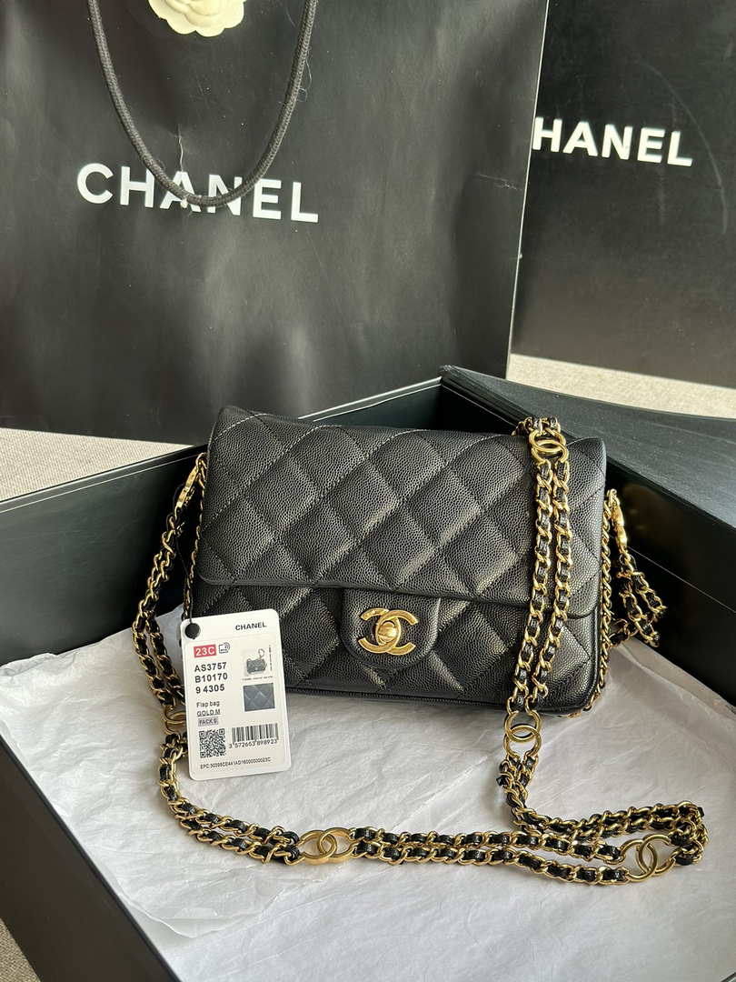 Chanel AS3757 Mini Flap Bag Grained Calfskin & Gold-Tone Metal Black - Default Title - View 1