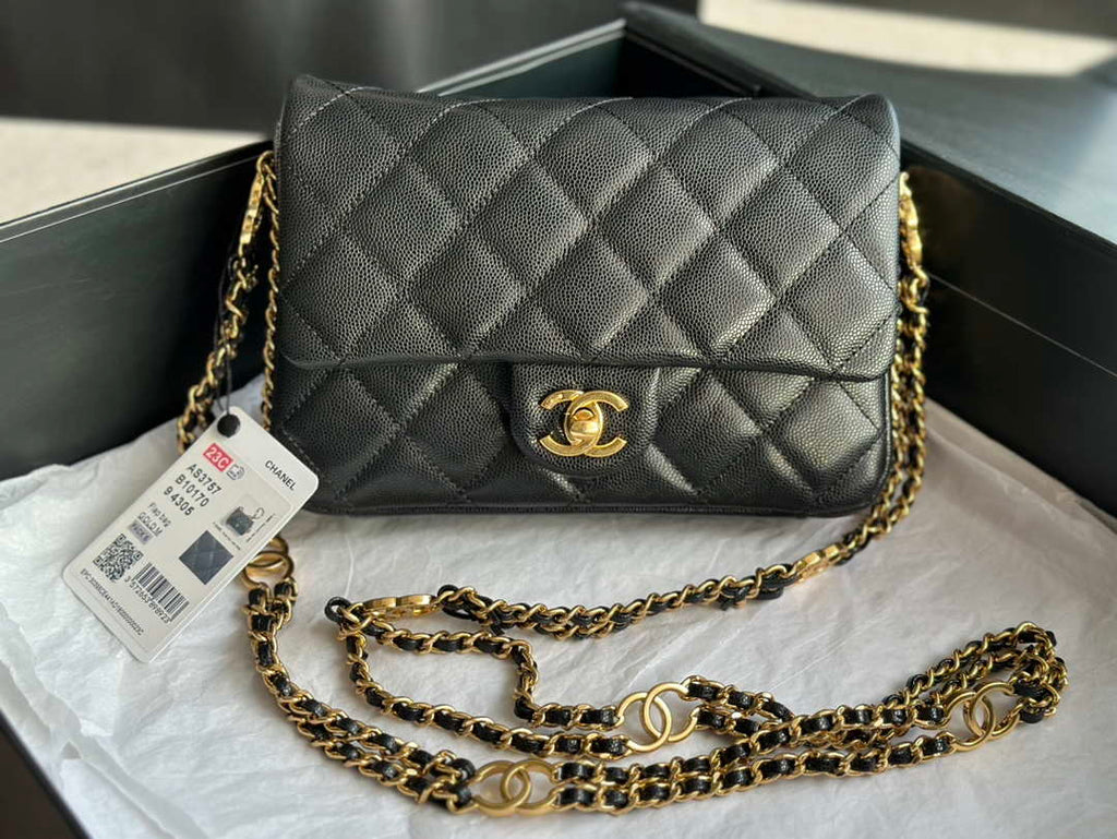 Chanel AS3757 Mini Flap Bag Grained Calfskin & Gold-Tone Metal Black