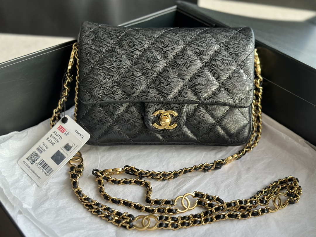 Chanel AS3757 Mini Flap Bag Grained Calfskin & Gold-Tone Metal Black - Default Title - View 2