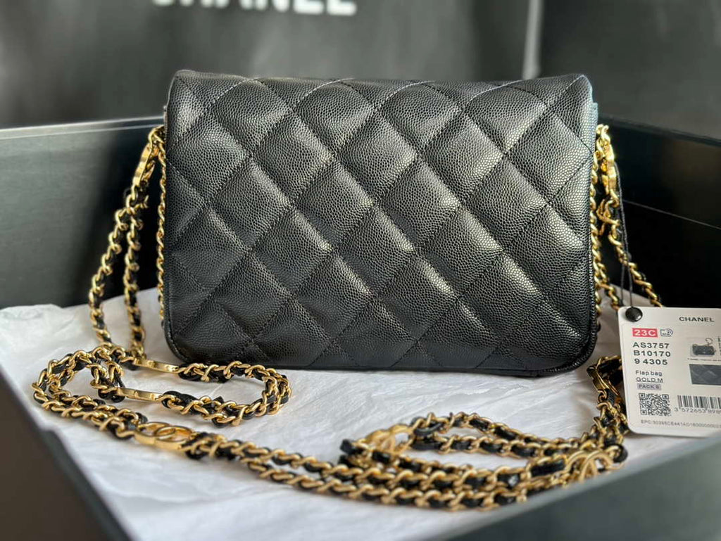 Chanel AS3757 Mini Flap Bag Grained Calfskin & Gold-Tone Metal Black