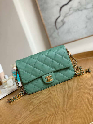 Chanel AS3757 Mini Flap Bag Grained Calfskin & Gold-Tone Metal Green - Default Title - View 1