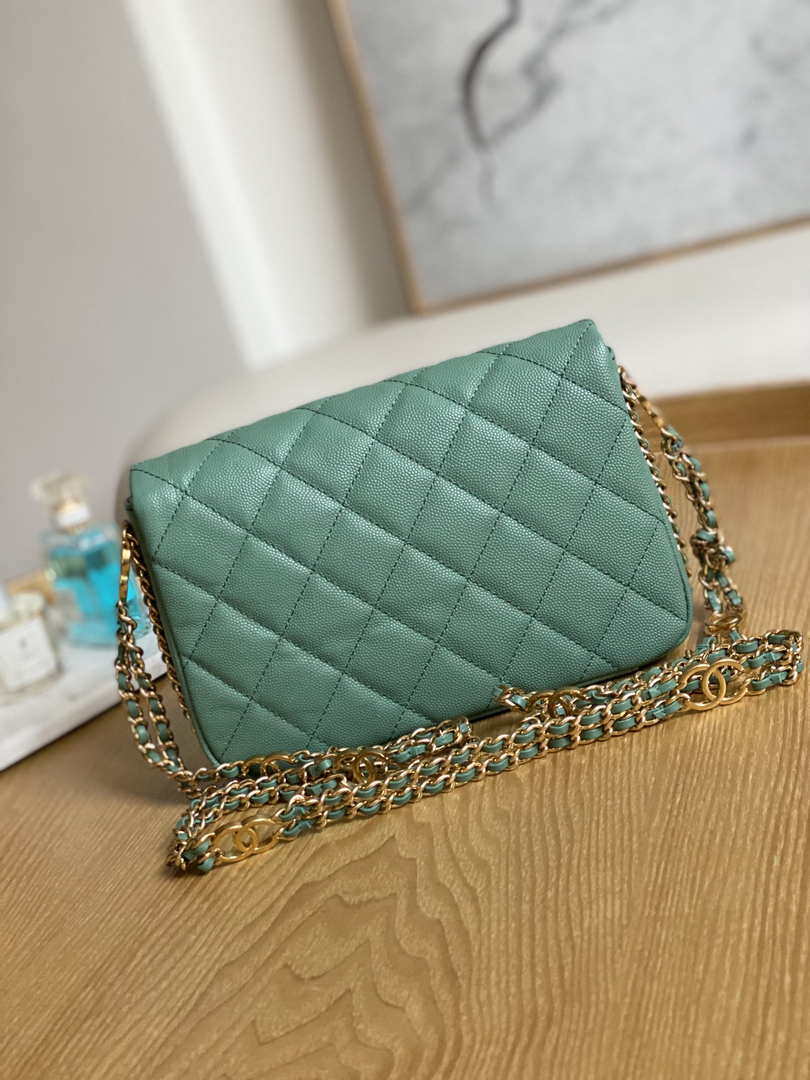 Chanel AS3757 Mini Flap Bag Grained Calfskin & Gold-Tone Metal Green - Default Title - View 2