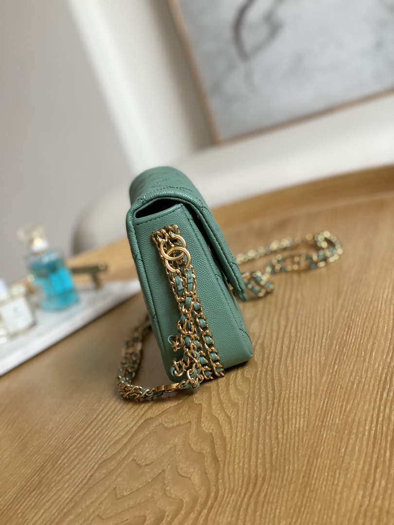Chanel AS3757 Mini Flap Bag Grained Calfskin & Gold-Tone Metal Green - Default Title - View 4