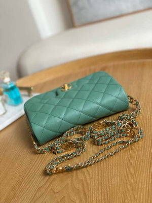 Chanel AS3757 Mini Flap Bag Grained Calfskin & Gold-Tone Metal Green - Default Title - View 5