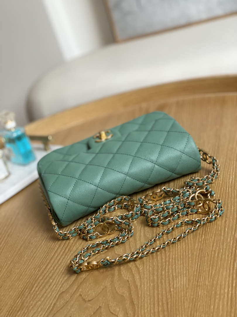 Chanel AS3757 Mini Flap Bag Grained Calfskin & Gold-Tone Metal Green