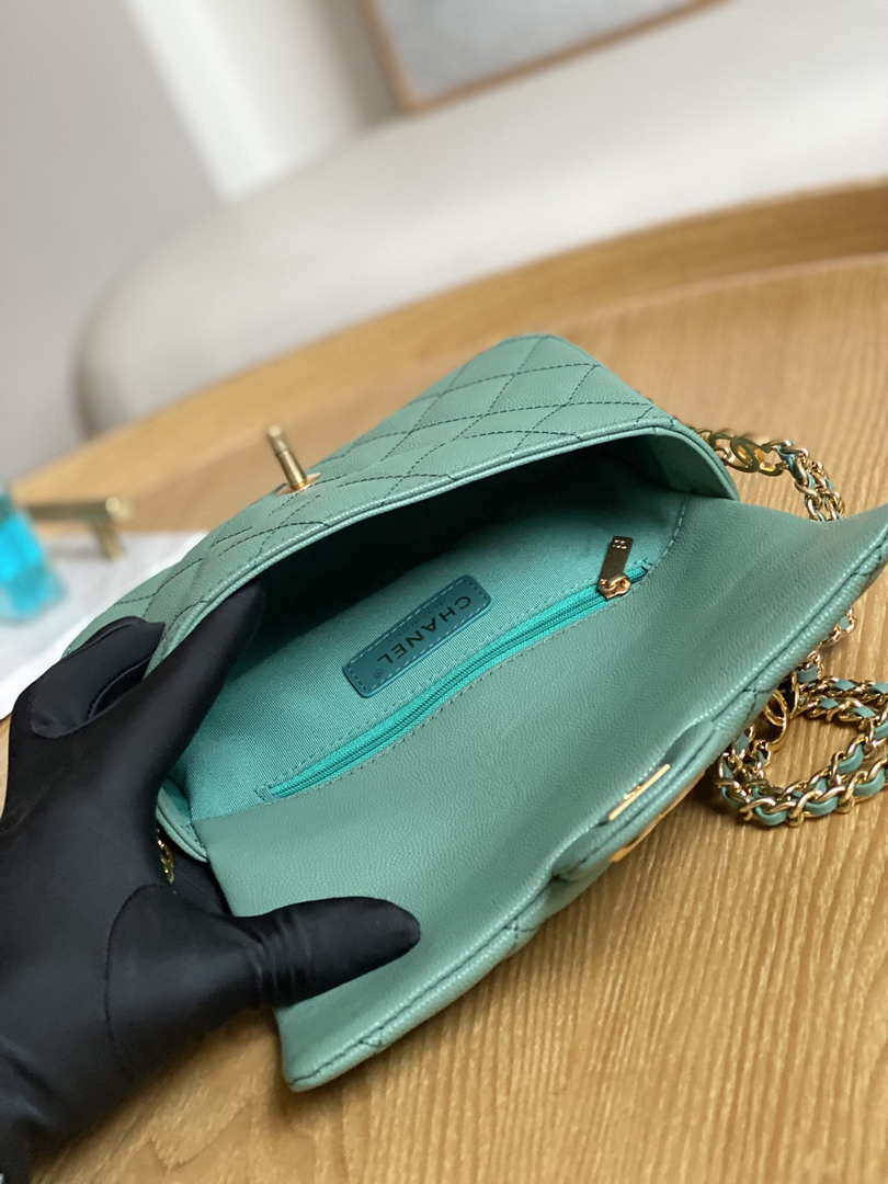 Chanel AS3757 Mini Flap Bag Grained Calfskin & Gold-Tone Metal Green - Default Title - View 8