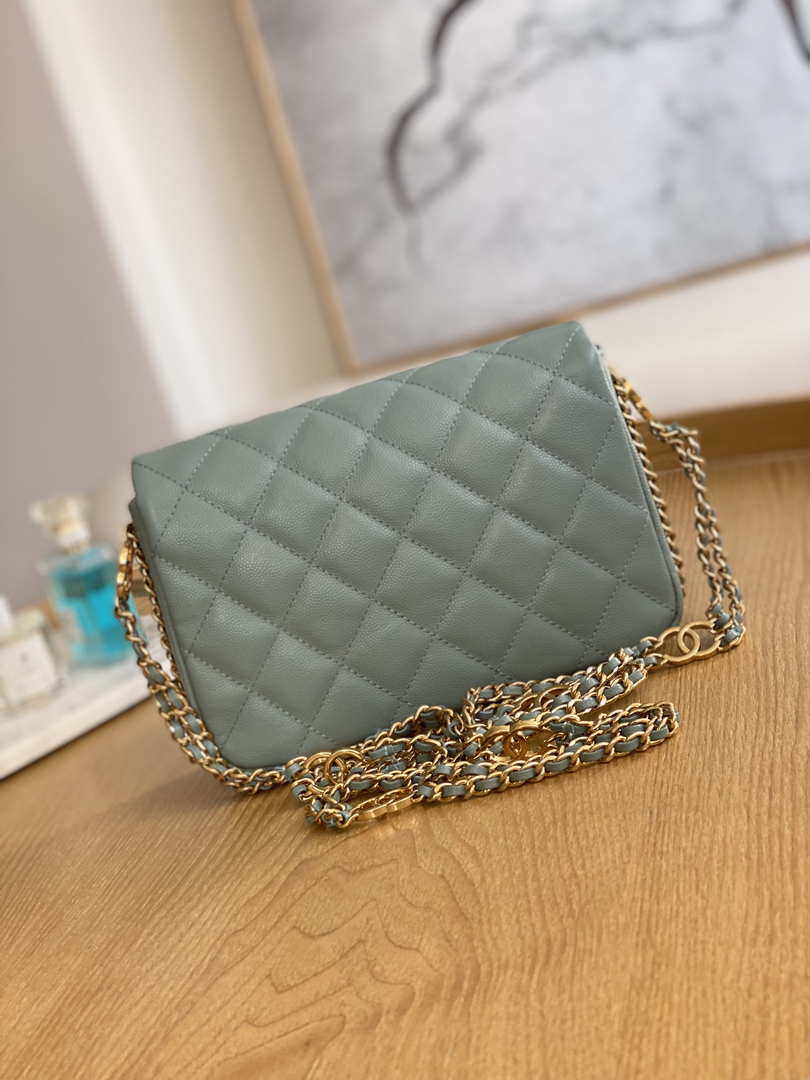Chanel AS3757 Mini Flap Bag Grained Calfskin & Gold-Tone Metal Light Green