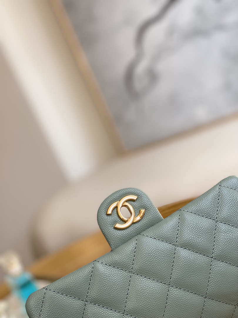 Chanel AS3757 Mini Flap Bag Grained Calfskin & Gold-Tone Metal Light Green - Default Title - View 3