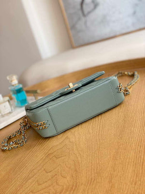 Chanel AS3757 Mini Flap Bag Grained Calfskin & Gold-Tone Metal Light Green - Default Title - View 6