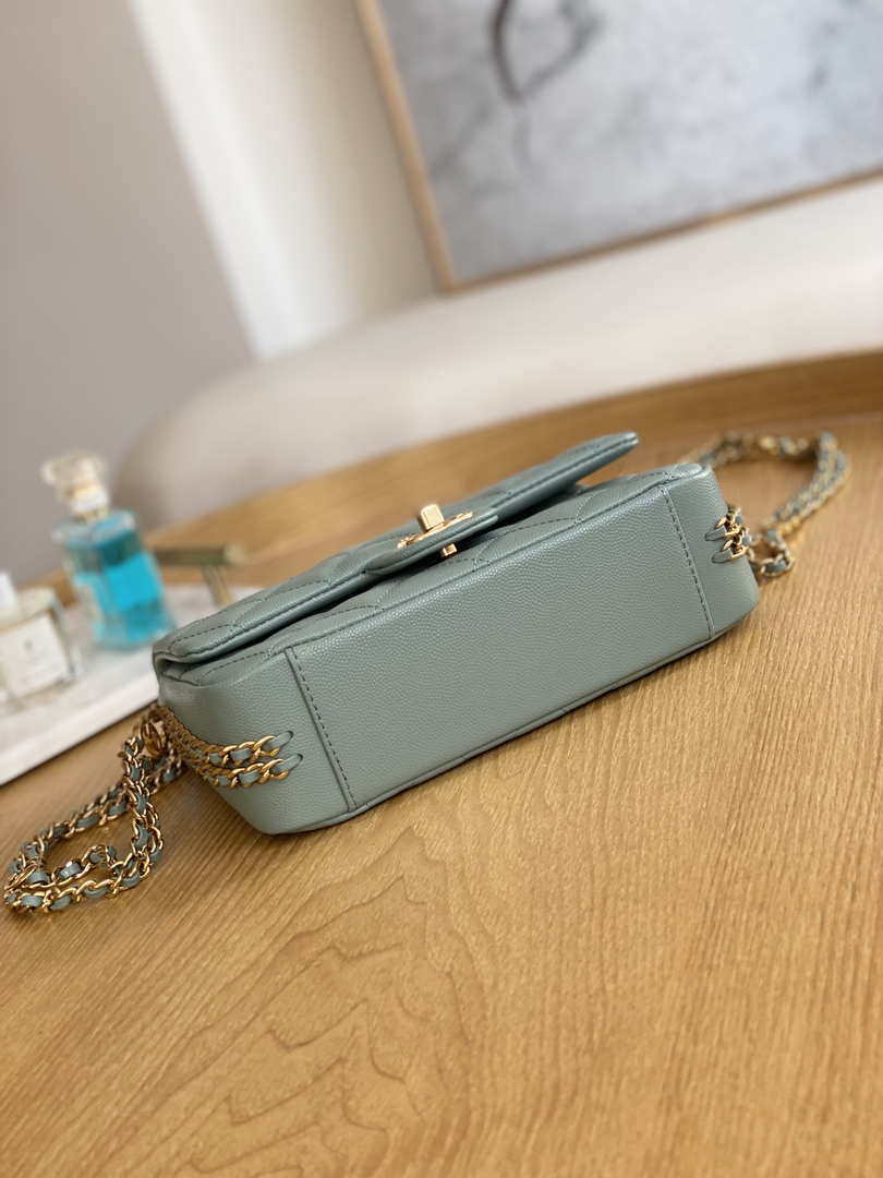 Chanel AS3757 Mini Flap Bag Grained Calfskin & Gold-Tone Metal Light Green - Default Title - View 6