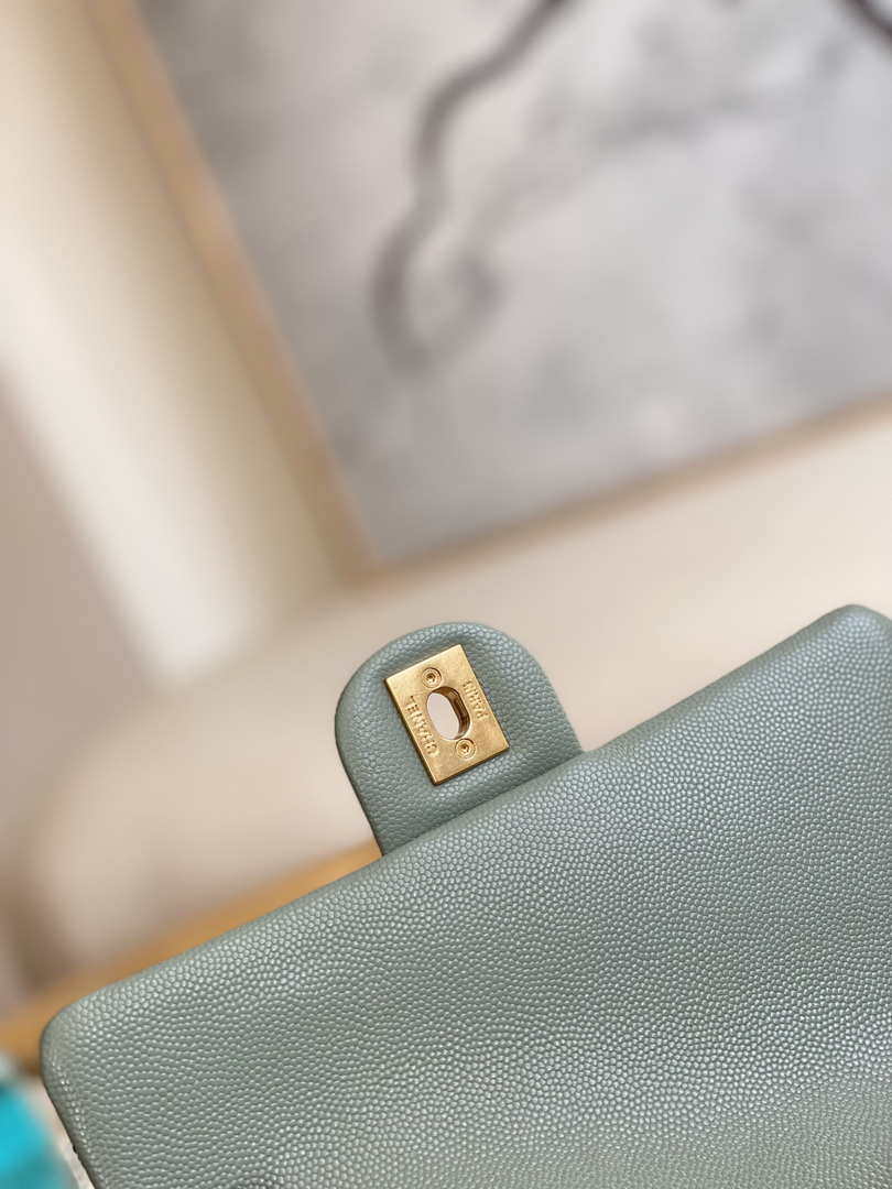 Chanel AS3757 Mini Flap Bag Grained Calfskin & Gold-Tone Metal Light Green