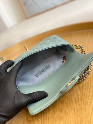 Chanel AS3757 Mini Flap Bag Grained Calfskin & Gold-Tone Metal Light Green - Default Title - View 8