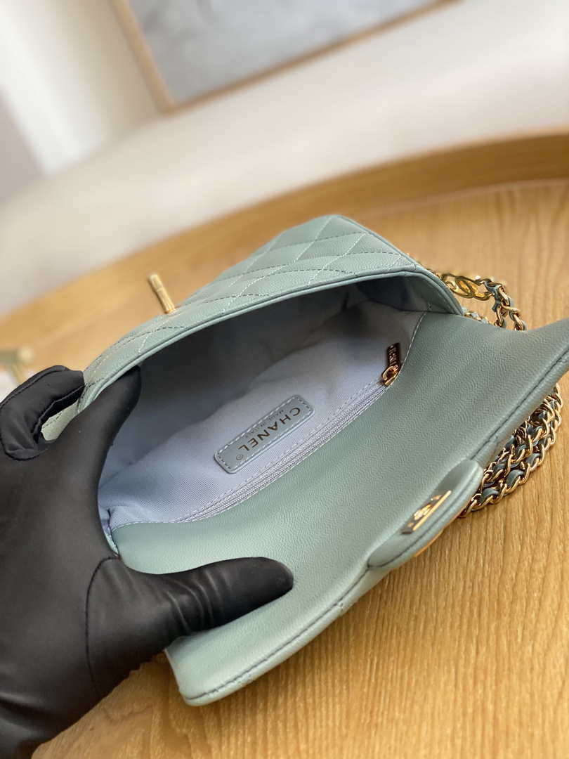 Chanel AS3757 Mini Flap Bag Grained Calfskin & Gold-Tone Metal Light Green - Default Title - View 8