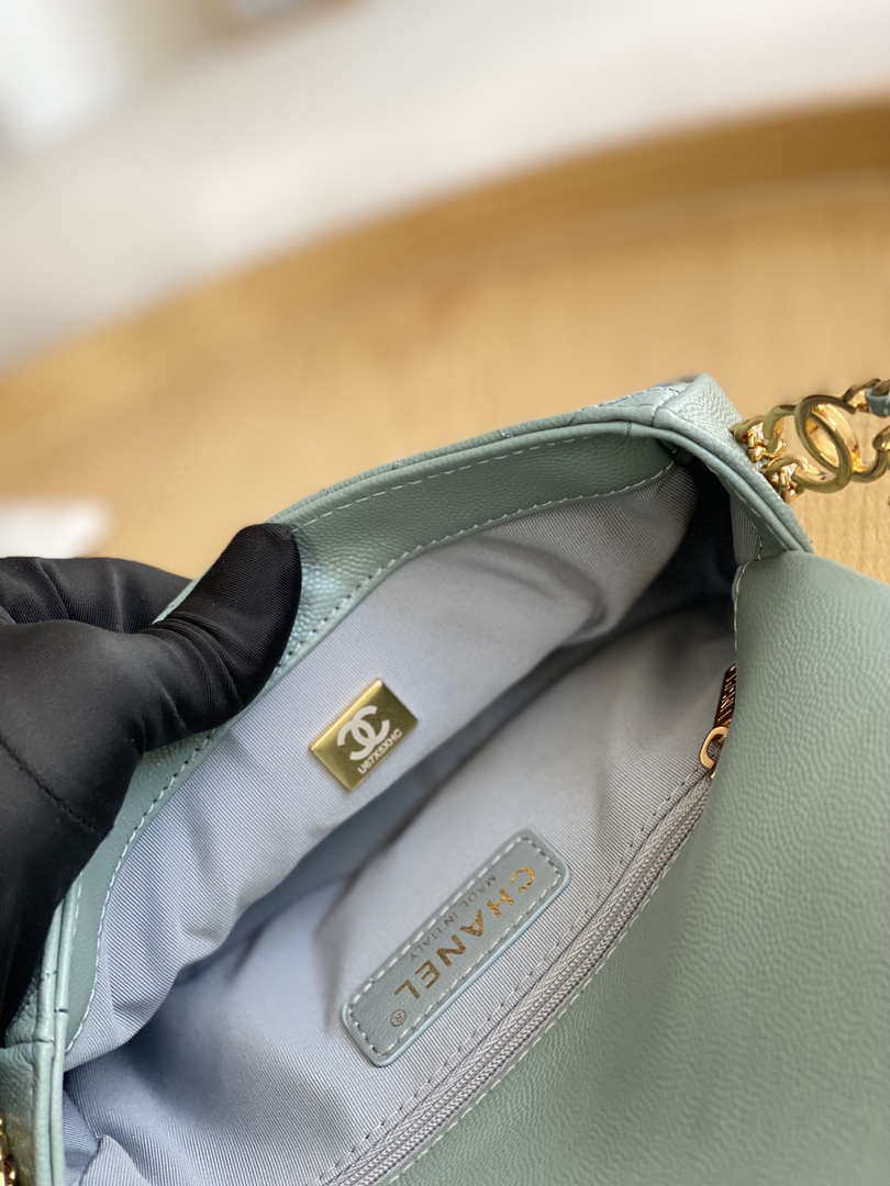Chanel AS3757 Mini Flap Bag Grained Calfskin & Gold-Tone Metal Light Green