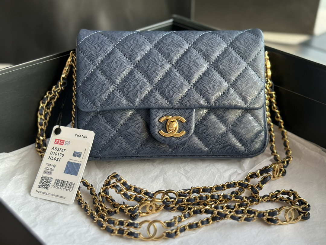 Chanel AS3757 Mini Flap Bag Grained Calfskin & Gold-Tone Metal Navy Blue - Default Title - View 2