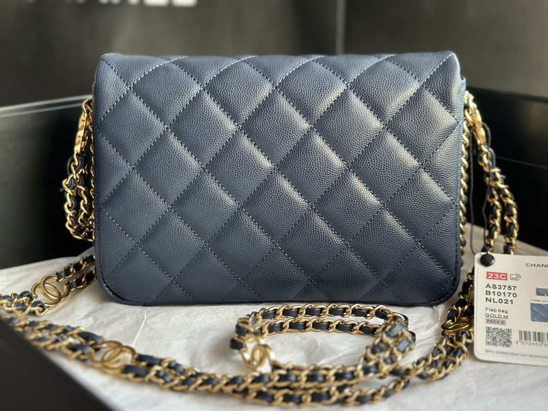 Chanel AS3757 Mini Flap Bag Grained Calfskin & Gold-Tone Metal Navy Blue - Default Title - View 4