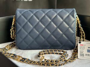 Chanel AS3757 Mini Flap Bag Grained Calfskin & Gold-Tone Metal Navy Blue - Default Title - View 4