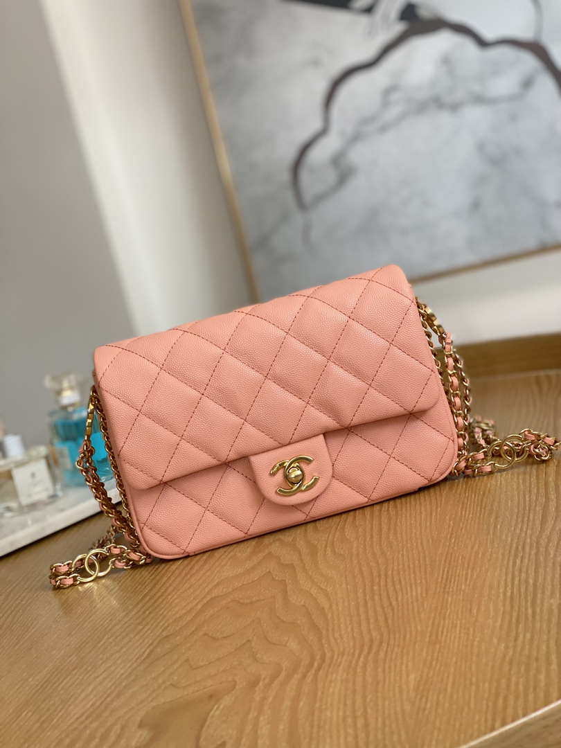 Chanel AS3757 Mini Flap Bag Grained Calfskin & Gold-Tone Metal Pink - Default Title - View 1