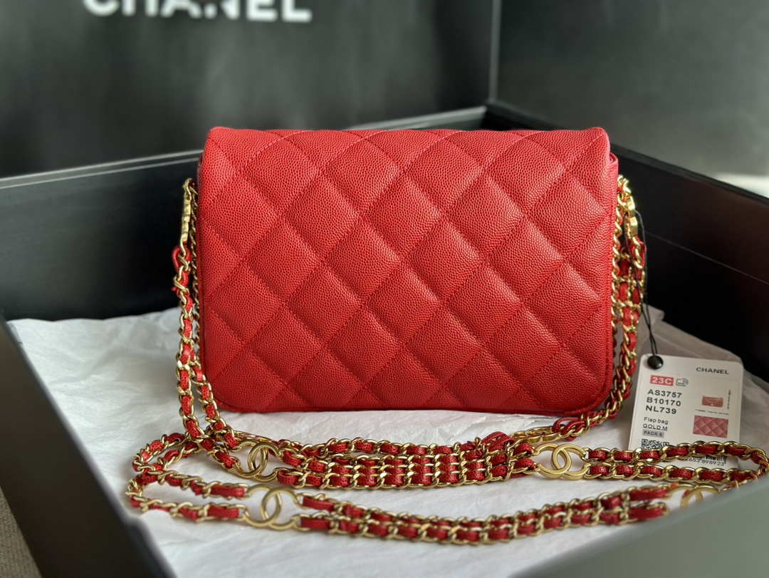 Chanel AS3757 Mini Flap Bag Grained Calfskin & Gold-Tone Metal Red - Default Title - View 4
