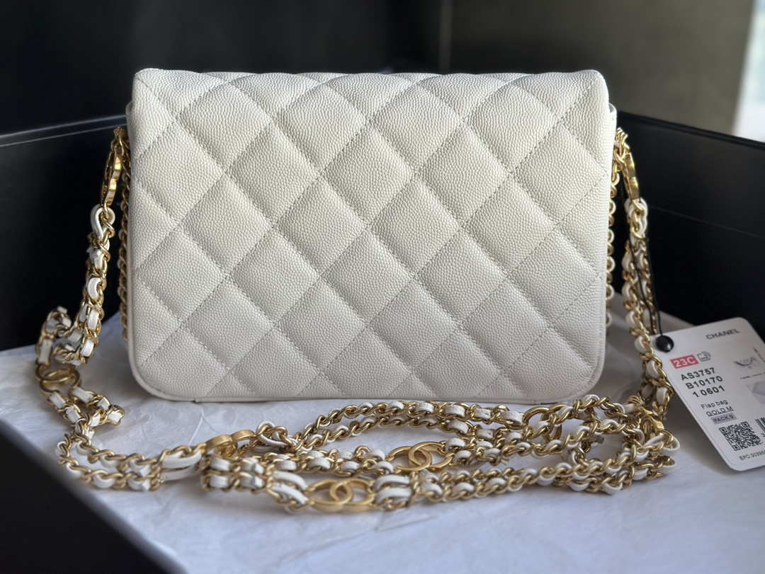 Chanel AS3757 Mini Flap Bag Grained Calfskin & Gold-Tone Metal White - Default Title - View 4