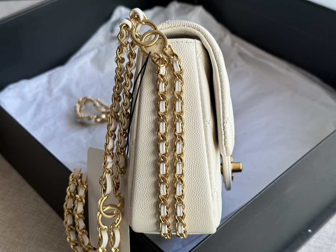 Chanel AS3757 Mini Flap Bag Grained Calfskin & Gold-Tone Metal White - Default Title - View 5