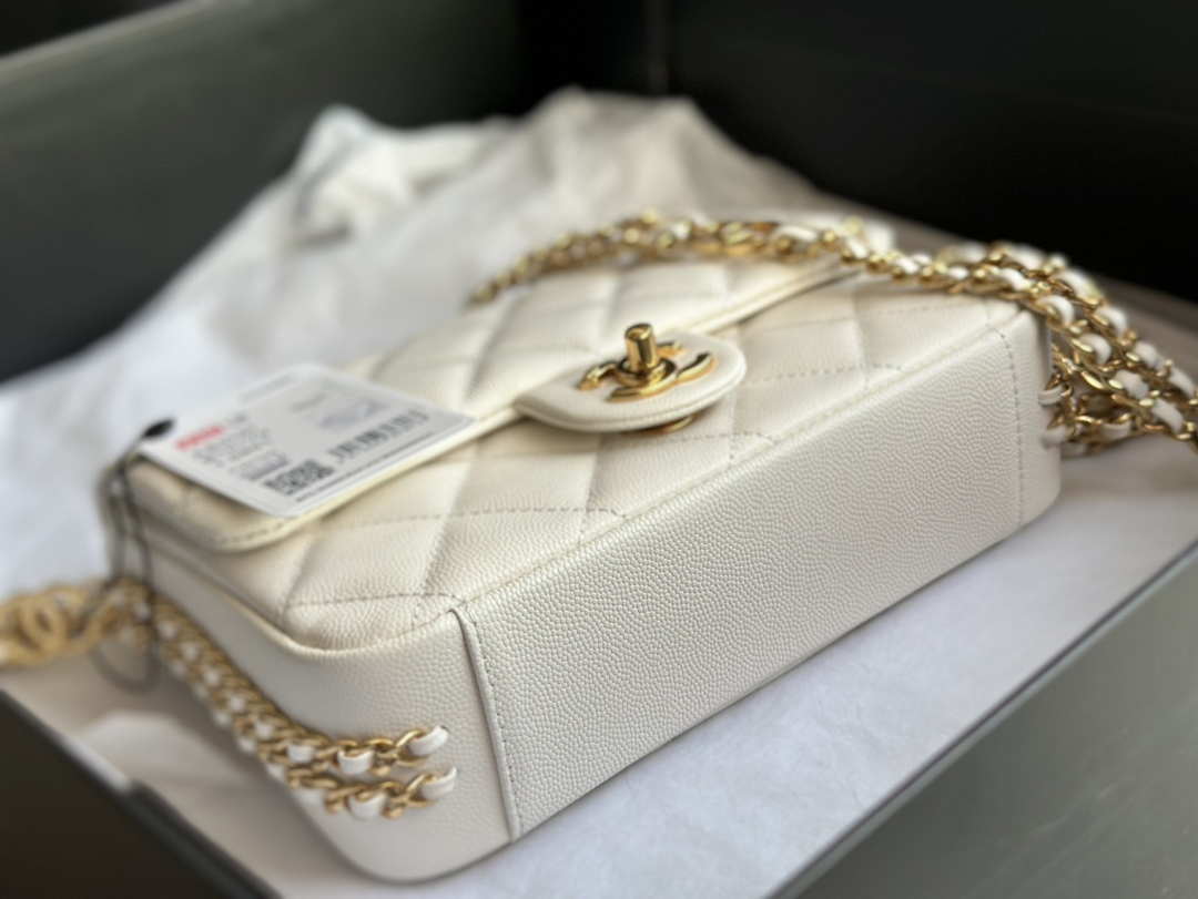 Chanel AS3757 Mini Flap Bag Grained Calfskin & Gold-Tone Metal White - Default Title - View 6