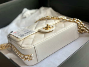 Chanel AS3757 Mini Flap Bag Grained Calfskin & Gold-Tone Metal White - Default Title - View 6