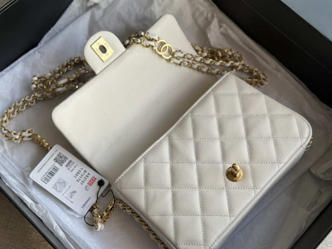 Chanel AS3757 Mini Flap Bag Grained Calfskin & Gold-Tone Metal White - Default Title - View 7