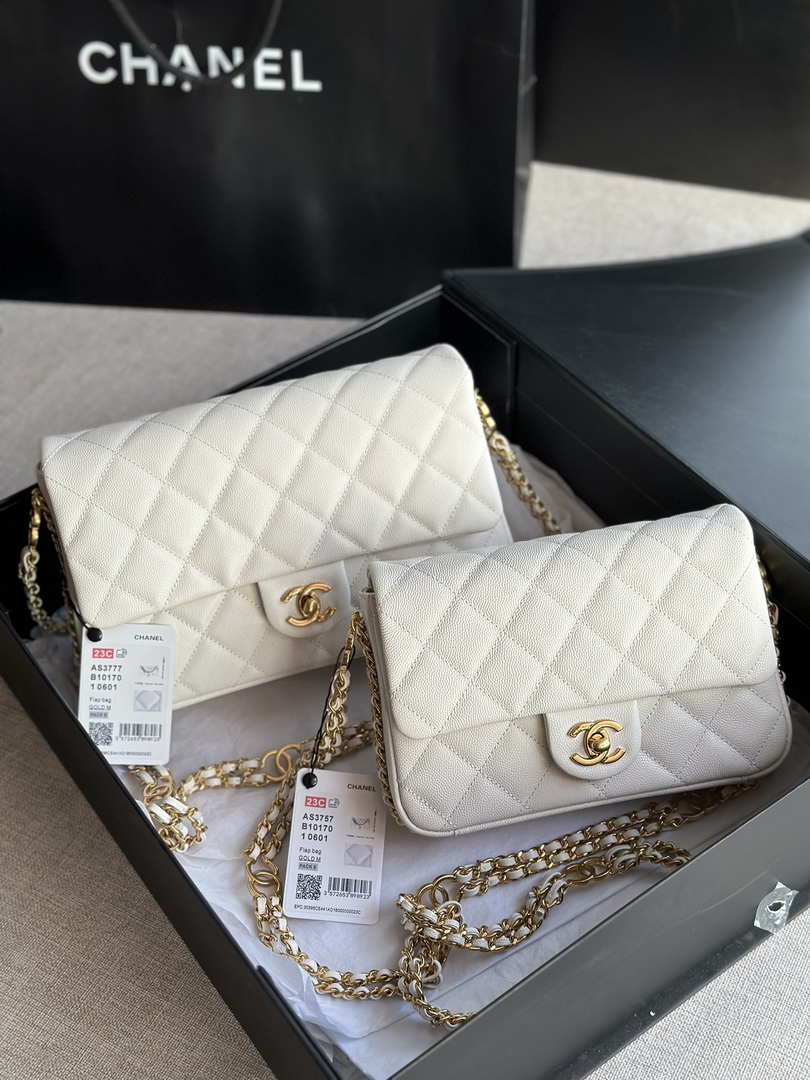 Chanel AS3757 Mini Flap Bag Grained Calfskin & Gold-Tone Metal White - Default Title - View 10