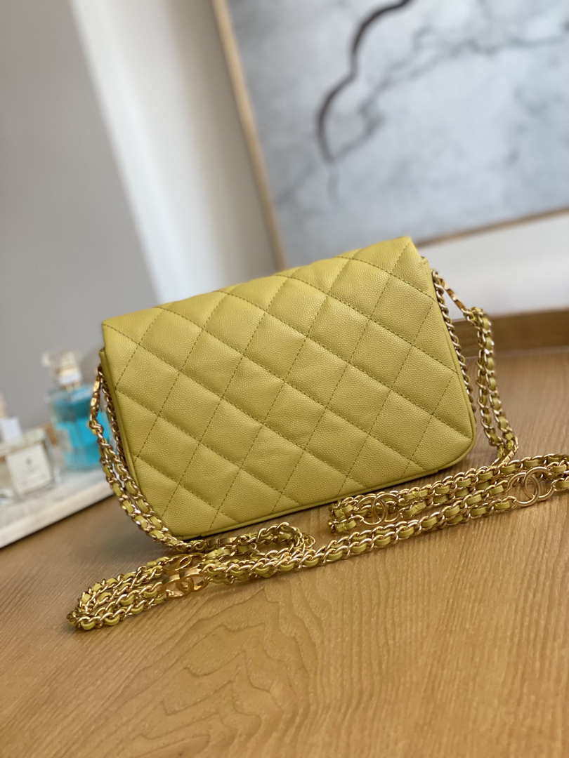 Chanel AS3757 Mini Flap Bag Grained Calfskin & Gold-Tone Metal Yellow - Default Title - View 2