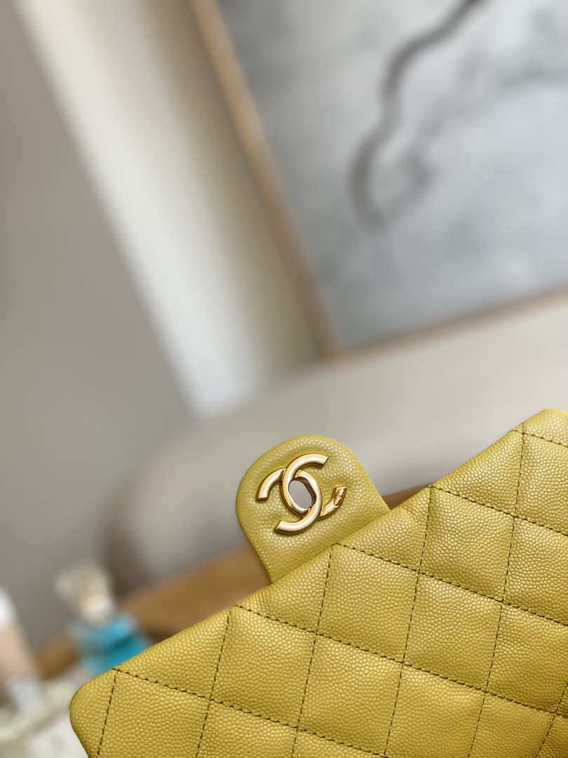 Chanel AS3757 Mini Flap Bag Grained Calfskin & Gold-Tone Metal Yellow