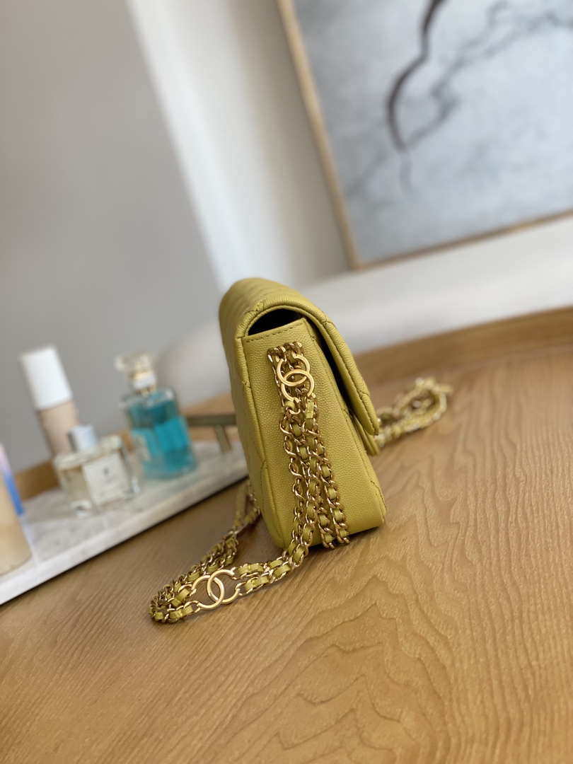 Chanel AS3757 Mini Flap Bag Grained Calfskin & Gold-Tone Metal Yellow - Default Title - View 4
