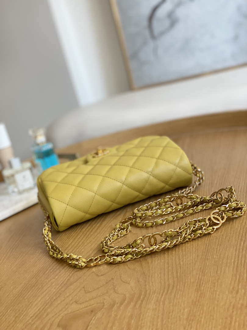 Chanel AS3757 Mini Flap Bag Grained Calfskin & Gold-Tone Metal Yellow