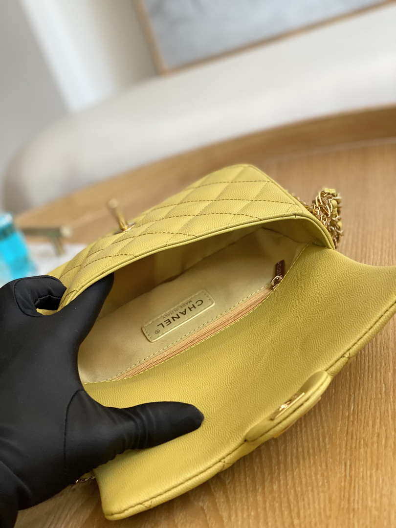 Chanel AS3757 Mini Flap Bag Grained Calfskin & Gold-Tone Metal Yellow