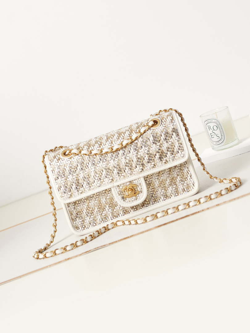 Chanel AS3767 Flap Bag Woven Lambskin White - Default Title - View 1