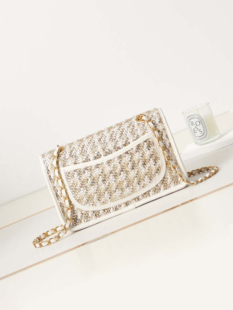 Chanel AS3767 Flap Bag Woven Lambskin White