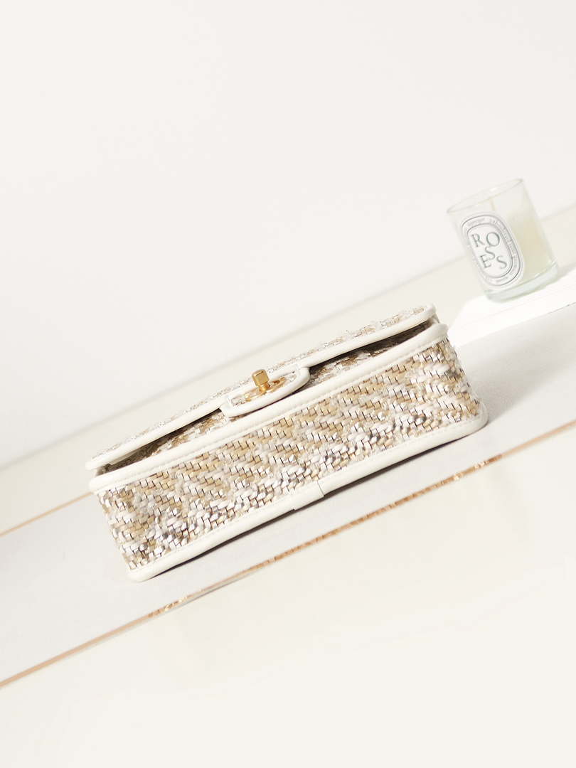 Chanel AS3767 Flap Bag Woven Lambskin White